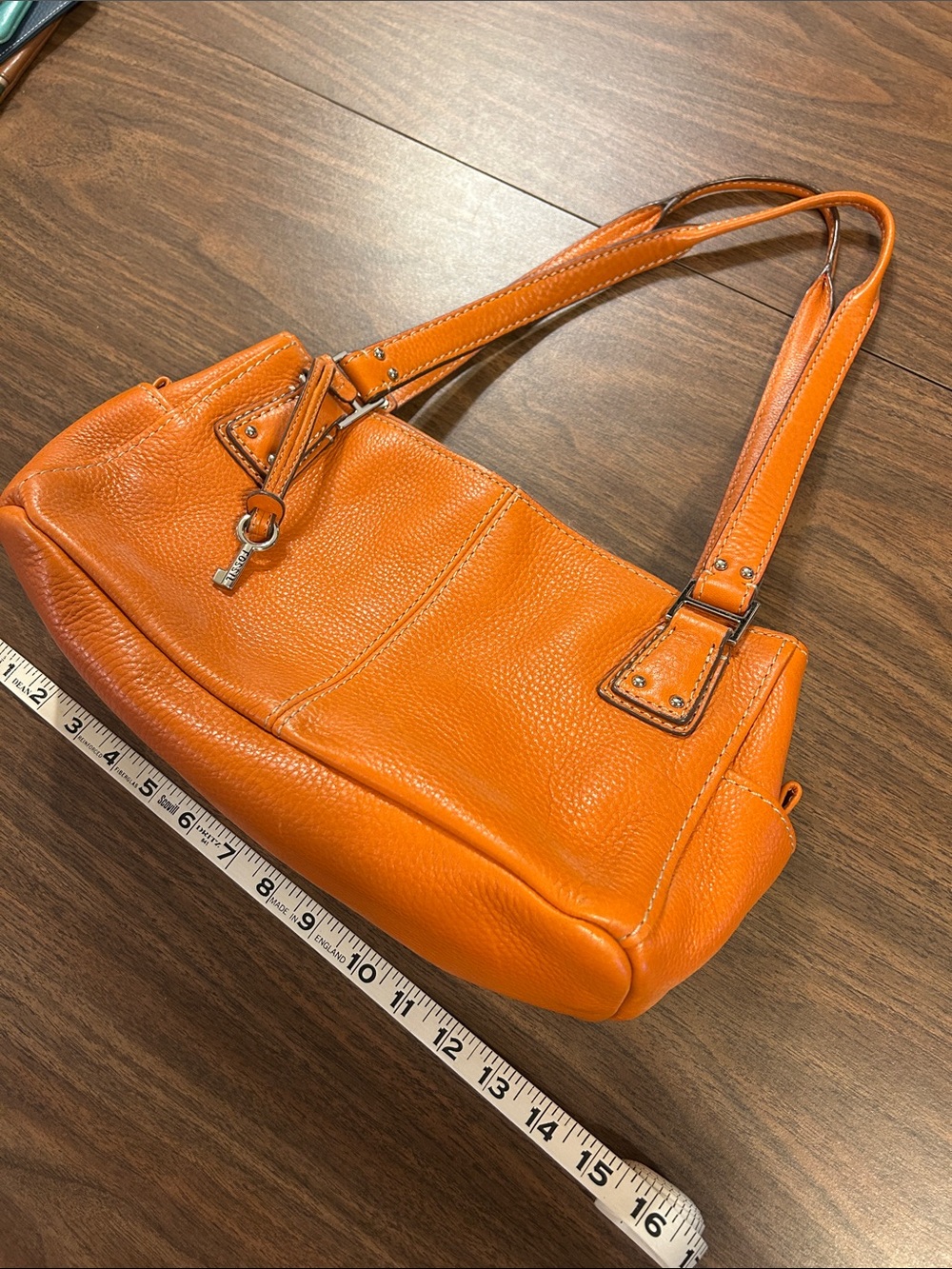 Fossil Orange Pebbled Leather Shoulder Bag